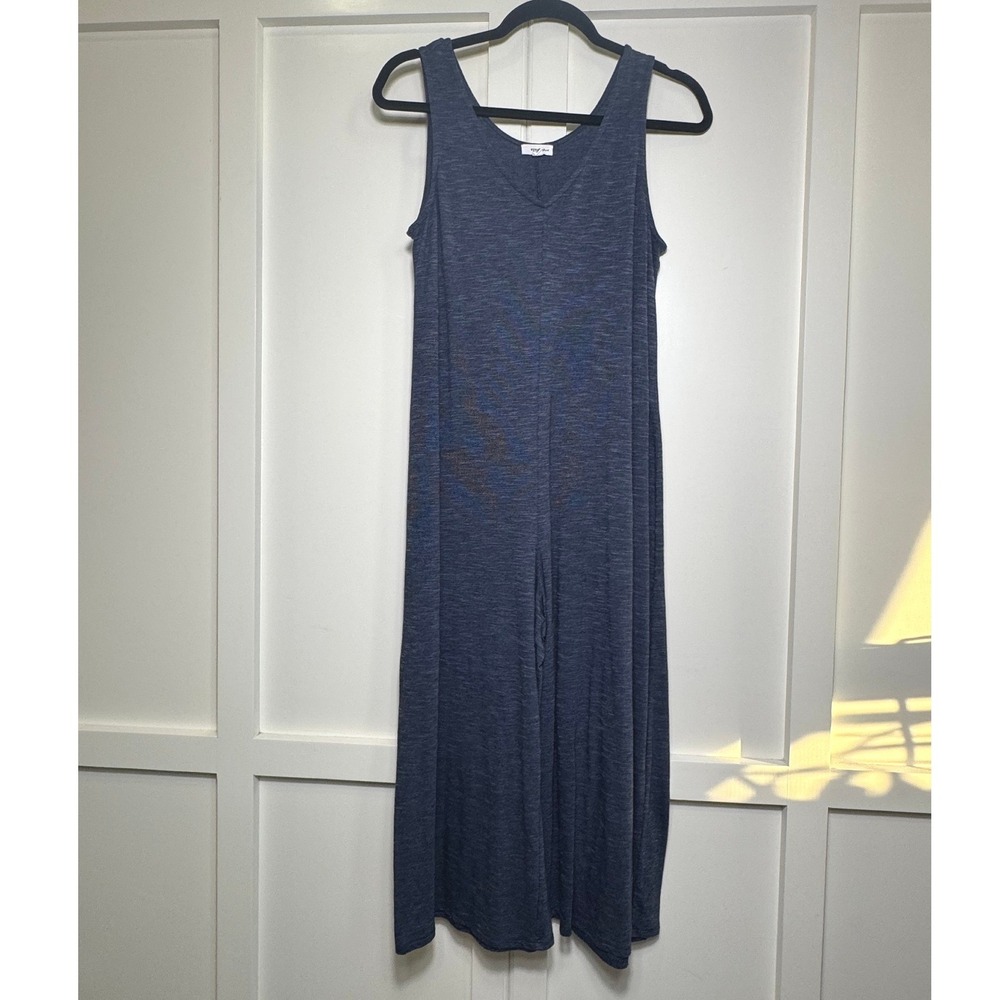Eyeshadow Blue Marled Knit Wide Leg Jumpsuit‎ Sleeveless V-Neck Small J11913CEFA